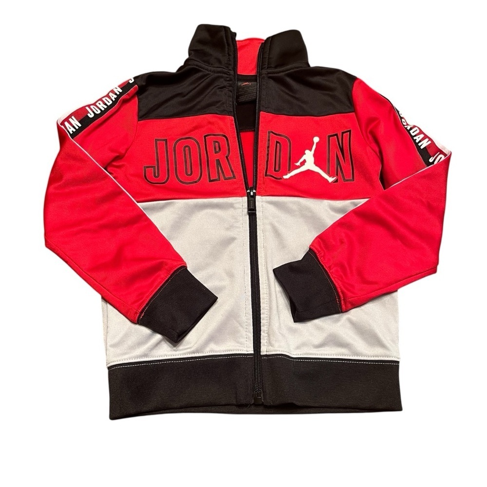 Air Jordan Little Kids Full Zip Track Jacket - Red, Black, & Grey Size 4 (XS) - Picture 1 of 8